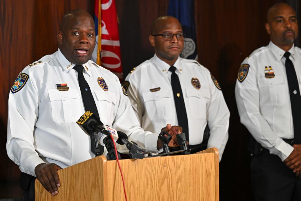 Baton Rouge Police Chief Murphy Paul provides an update on the death investigation of Nathan Millard, Tuesday afternoon, March 7, 2023, at the department's headquarters in Baton Rouge, La. Millard, a Georgia man who disappeared during a Louisiana business trip on Feb. 23, was found dead Monday in Baton Rouge.T