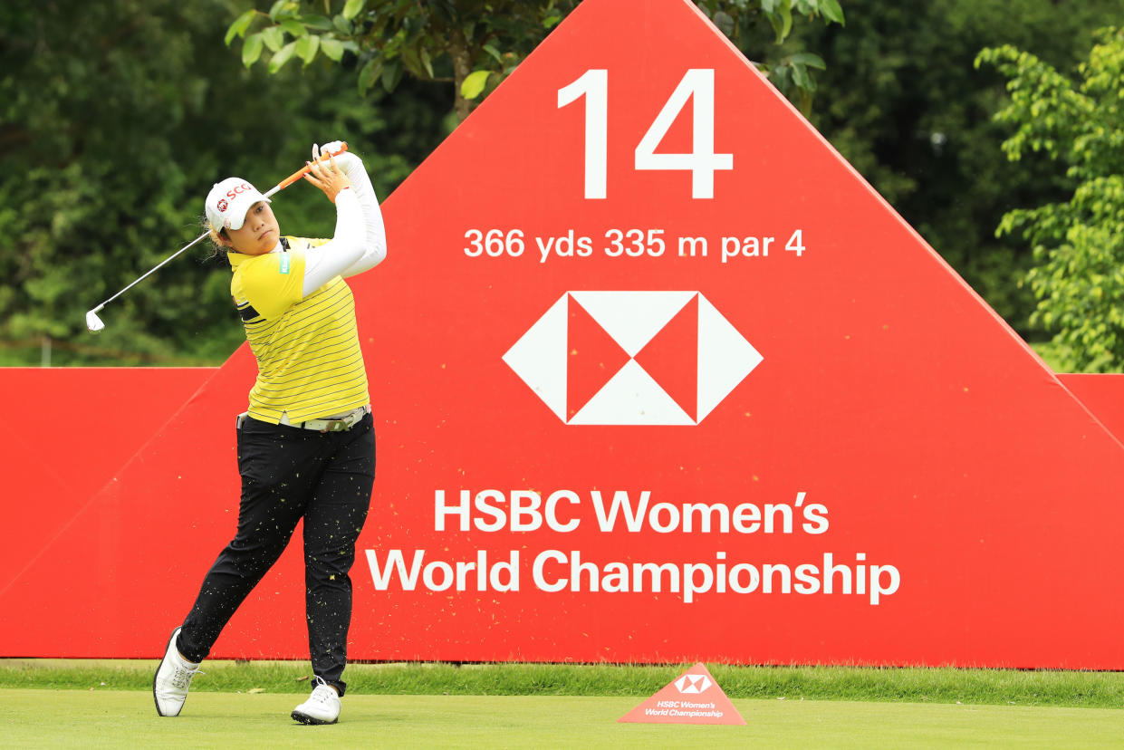 World No. 1 women's golfer Ariya Jutanugarn of Thailand plays her shot from the 14th tee during the first round of the HSBC Women's World Championship at Sentosa Golf Club on February 28, 2019. (PHOTO: Andrew Redington/Getty Images)