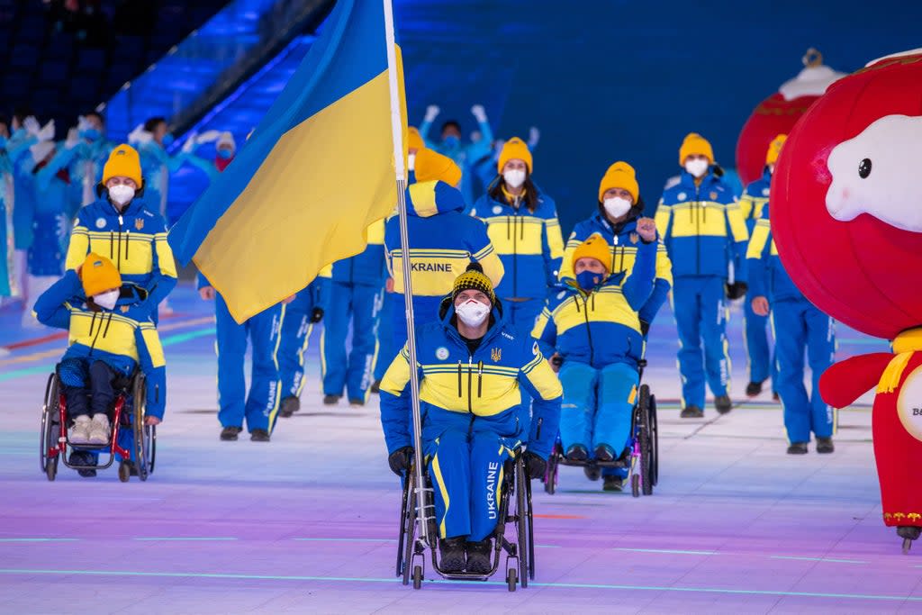 Despite the war in their homeland, Ukraine managed to send a full delegation of 20 athletes and nine guides to Beijing (Jens Buttner via DPA/PA) (PA Wire)