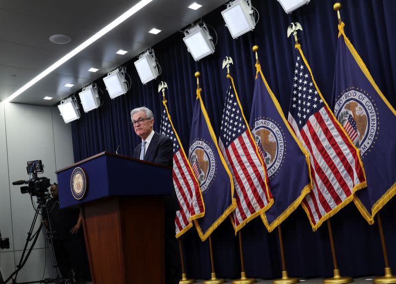 Fed Chair Powell holds news conference after the release of U.S. Fed interest rate policy decision in Washington