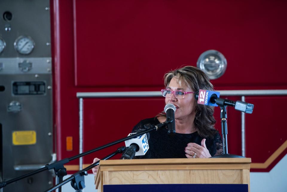 Founder of Safe Haven Baby Boxes Monica Kelsey speaks as Prattville Fire Department opens a safe haven baby box in Prattville, Ala., on Thursday, Jan. 11, 2024.