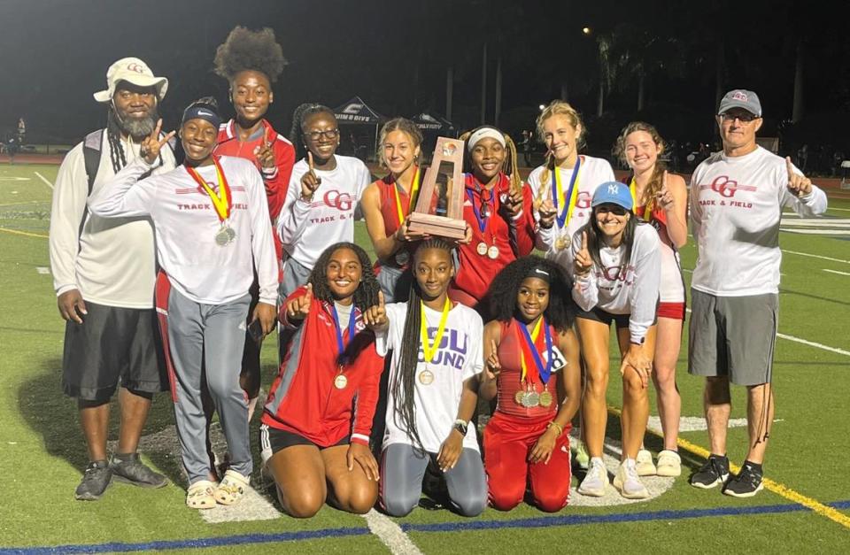 The region champion Cardinal Gibbons girls’ track & field team.