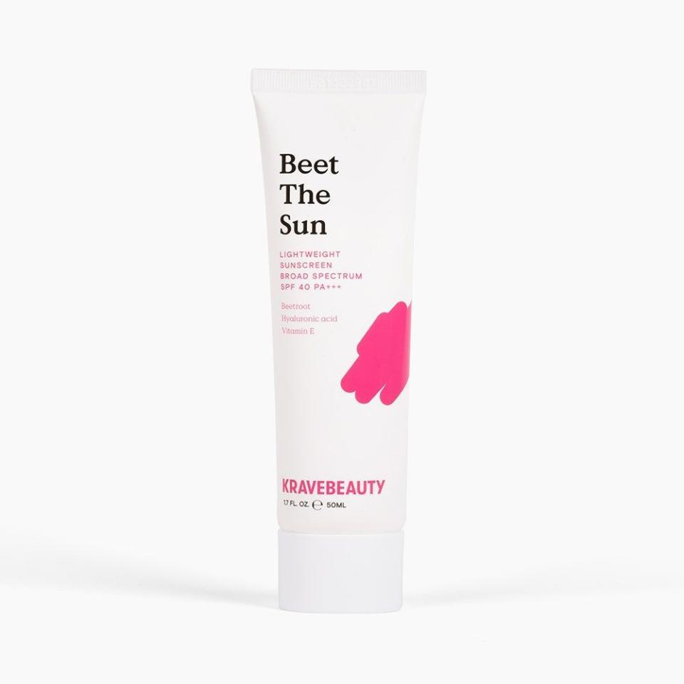 <p><a href="https://go.redirectingat.com?id=74968X1596630&url=https%3A%2F%2Fkravebeauty.com%2Fproducts%2Fbeet-the-sun-spf-40-sunscreen&sref=https%3A%2F%2F" rel="nofollow noopener" target="_blank" data-ylk="slk:Shop Now;elm:context_link;itc:0;sec:content-canvas" class="link ">Shop Now</a></p><p>Beet The Sun SPF 40 PA+++</p><p>kravebeauty.com</p><p>$20.00</p>