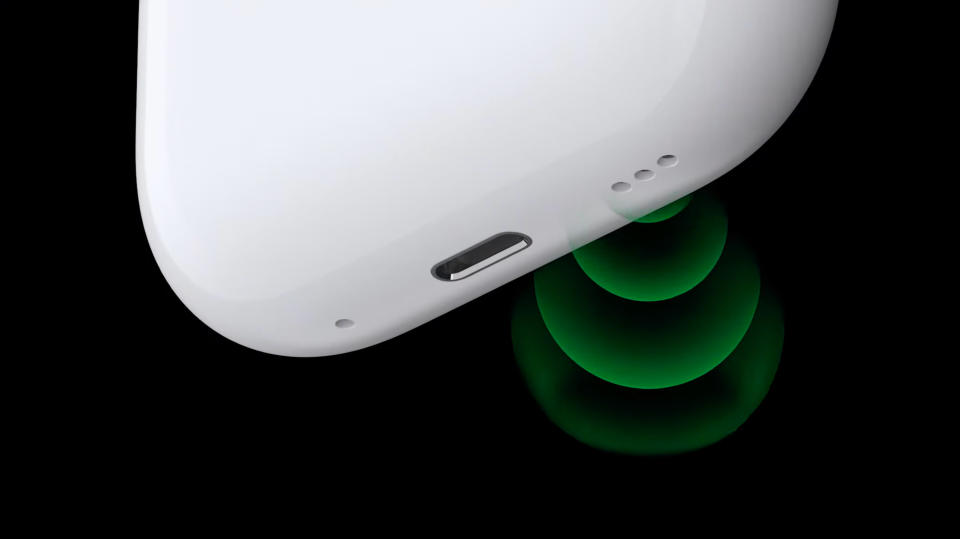 Apple AirPods Pro 2 showing small speaker in charging case