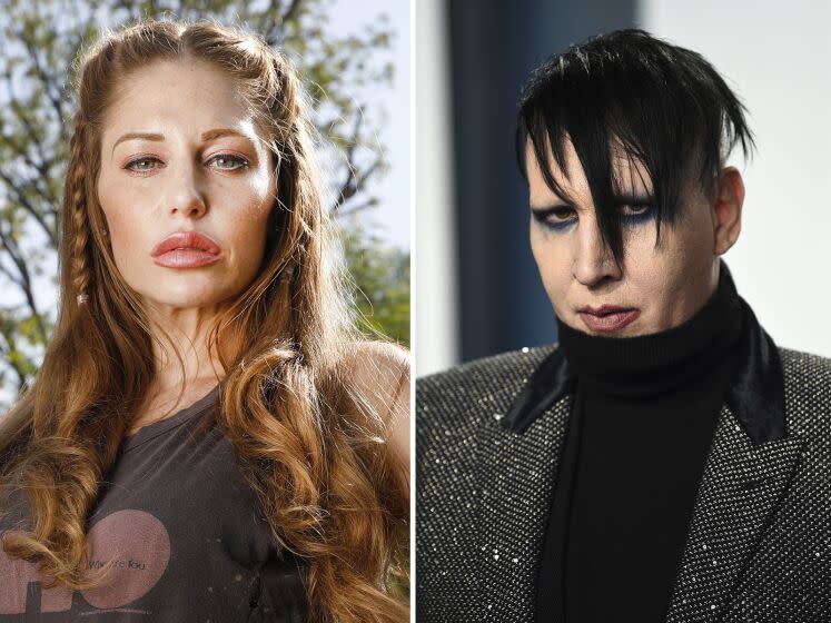 Side-by-side portraits of Ashley Morgan Smithline, left, and Marilyn Manson