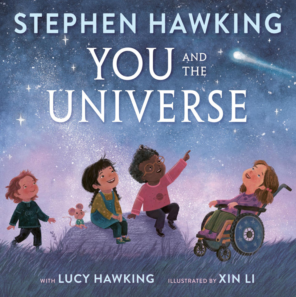 a book cover with four children looking up at the sky under the words 