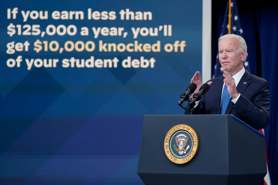 President Joe Biden speaks about beta testing of the student debt forgiveness application earlier this month.
