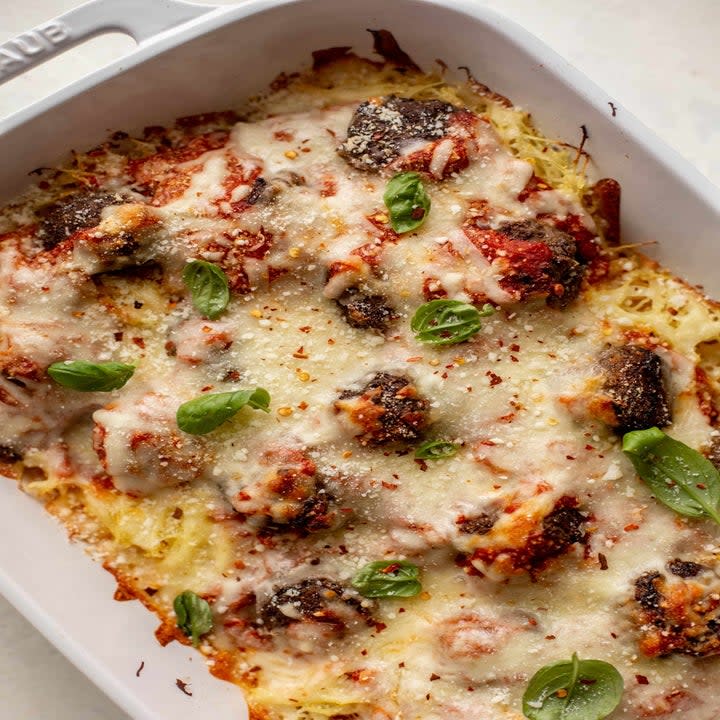 Spaghetti squash and meatball bake