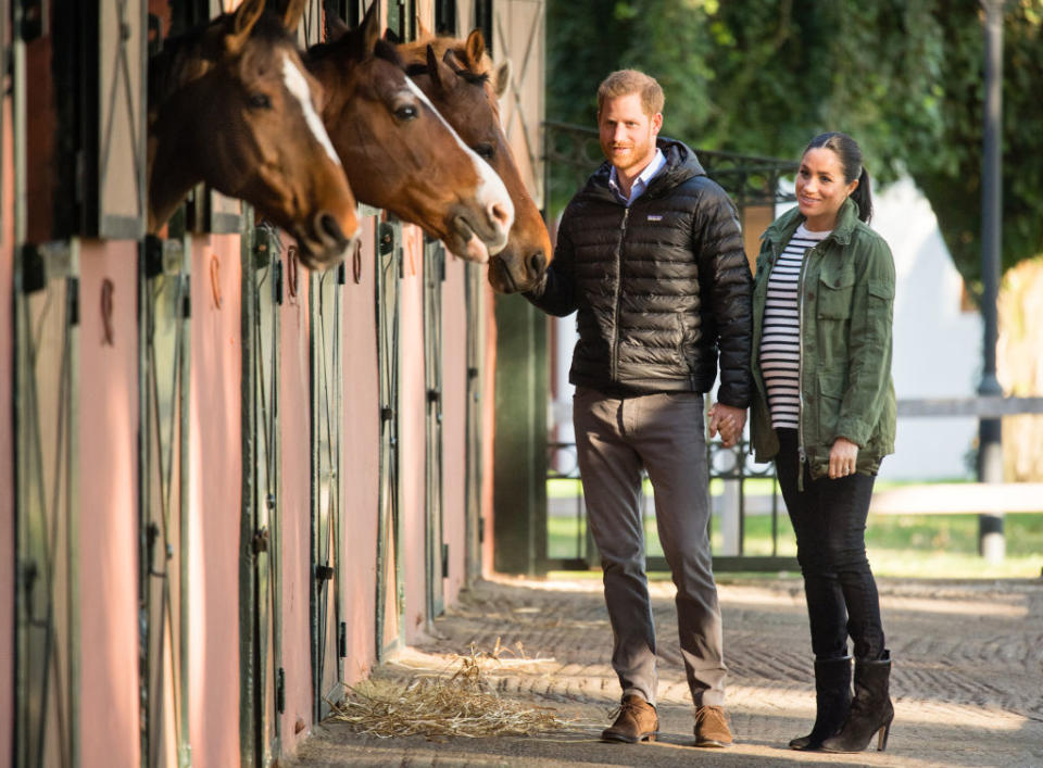 Prince Harry and Meghan Markle visit the Moroccan Royal Federation of Equestrian Sports on Feb. 25, 2019 in Rabat, Morocco. (Photo: Samir Hussein/Samir Hussein/ WireImage)