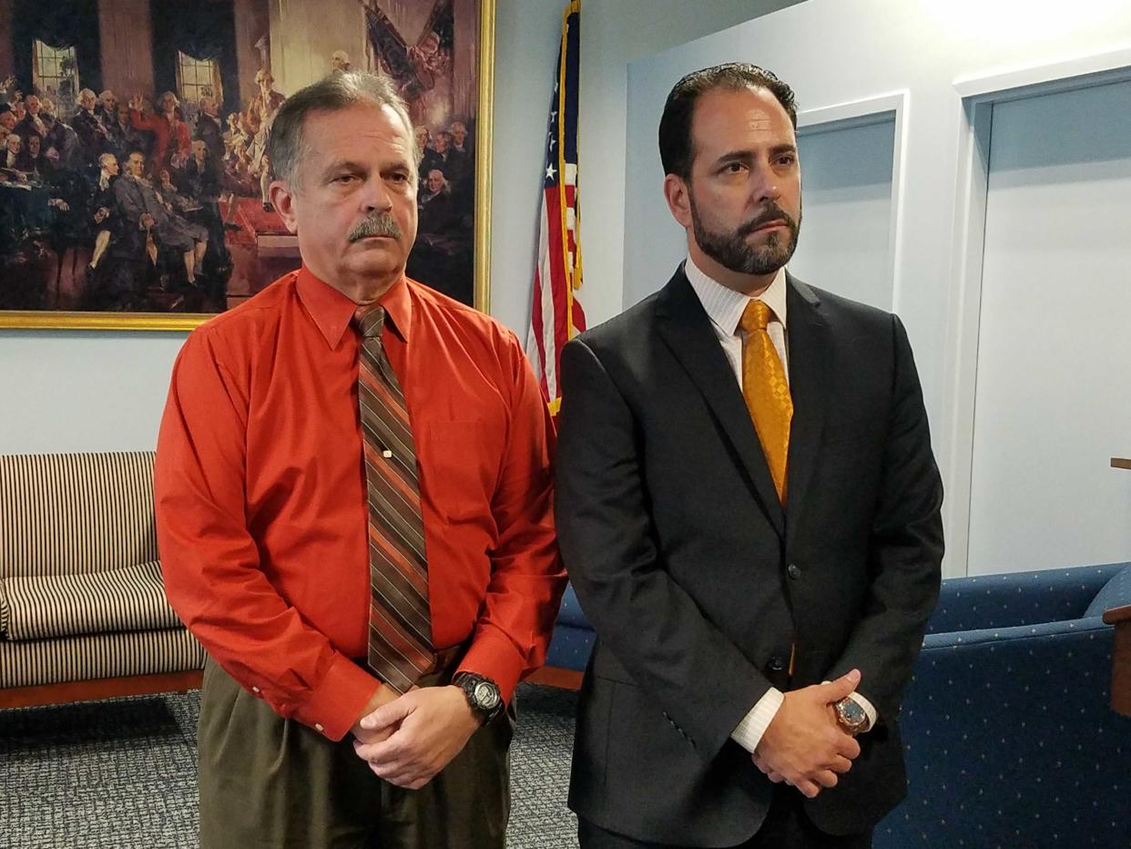 Ex-Bordentown Township Police Chief Frank Nucera, Jr., left, has been granted a medical delay from beginning a 28-month prison sentence for lying to the FBI about assaulting a handcuffed Black teenager in 2016.