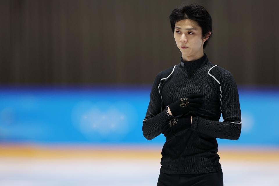 Yuzuru Hanyu of Team Japan looks on during a practice session for the Beijing 2022 Winter Olympic Games (Getty Images)