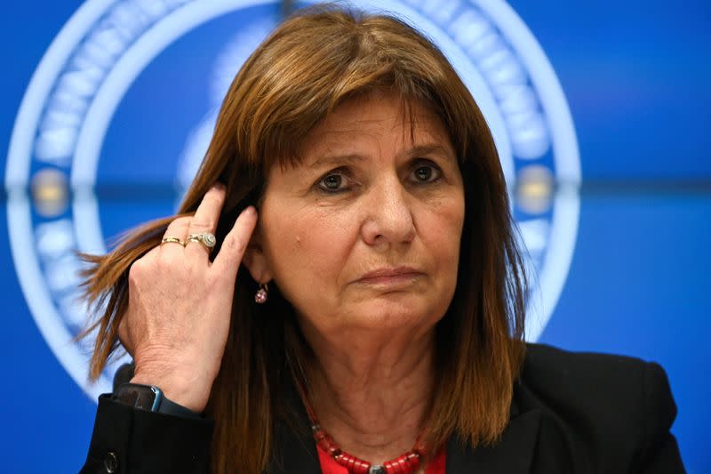 Argentina's Minister of Security Bullrich holds a press conference, in Buenos Aires