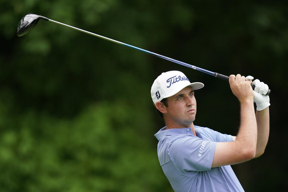 J.T. Poston hits off the second tee during the second round of the John Deere Classic golf tournament, Friday, July 1, 2022, at TPC Deere Run in Silvis, Ill. (AP Photo/Charlie Neibergall)