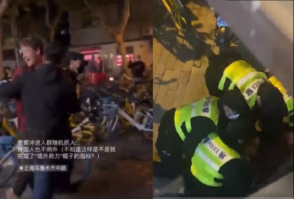 BBC記者採訪上海白紙革命示威期間被暴力拘捕。   圖：擷自推特@Shanghaishanghai