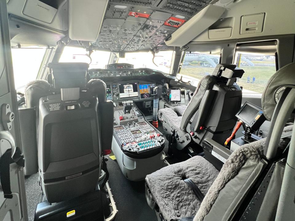 The cockpit of a Boeing 777-9.