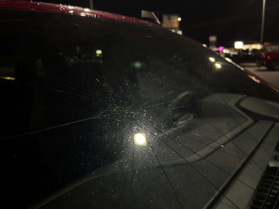 Vehicle damaged by hail in Marble Falls (KXAN photo/Dylan McKim)