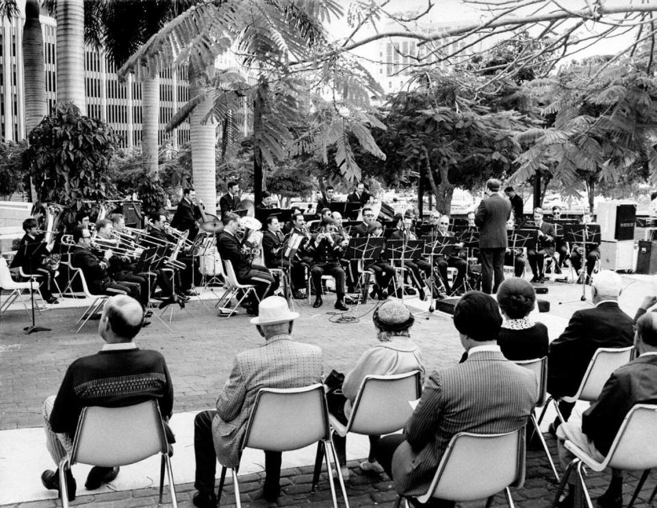 A Coast Guard band plays at Miami Dade College in downtown Miami in 1976.
