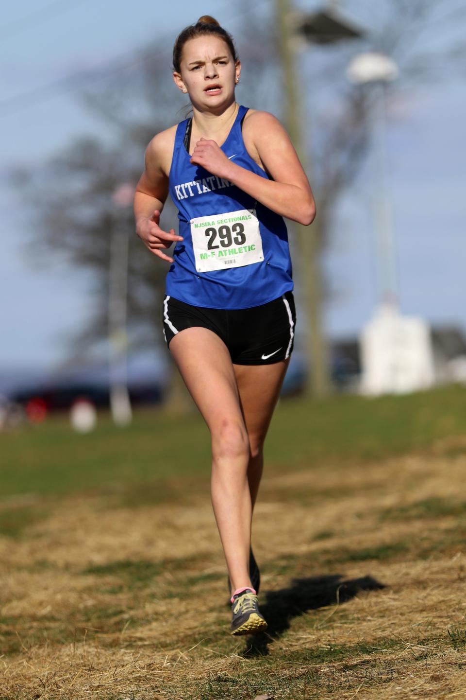 Molly Riva, of Kittatinny, heads to the finish line, at the NJSIAA XC Sectionals North 1 Group 1 Girls race. Riva came in sixth place with a time of 21:22, at Garret Mountain Reservation. Saturday, November 15, 2020