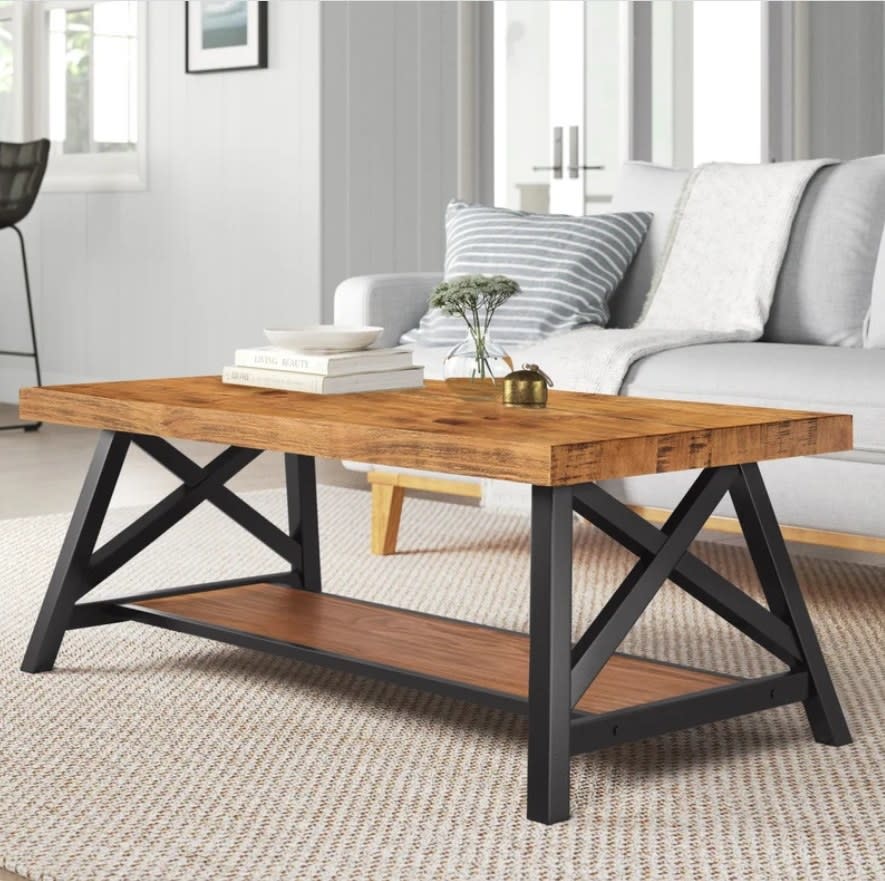 wooden coffee table in living room