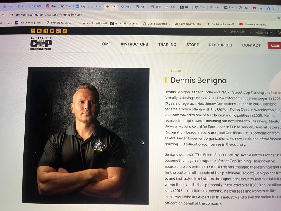 Dennis Benigno, founder of Street Cop Training, in a photo taken of a computer showing the group's website.