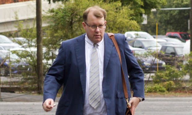 Nathan Hardwick enters the U.S. Courthouse in Atlanta on day four of testimony in his trial on charges of embezzlement. (Photo: John Disney/ALM)