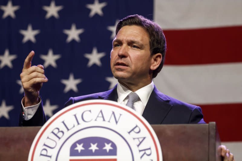 Florida Gov. Ron DeSantis vowed to bring new sanctions against Iran in the state's upcoming legislative session, alleging that Iran was involved in coordinating the attack against Israel. File Photo by Tannen Maury/UPI