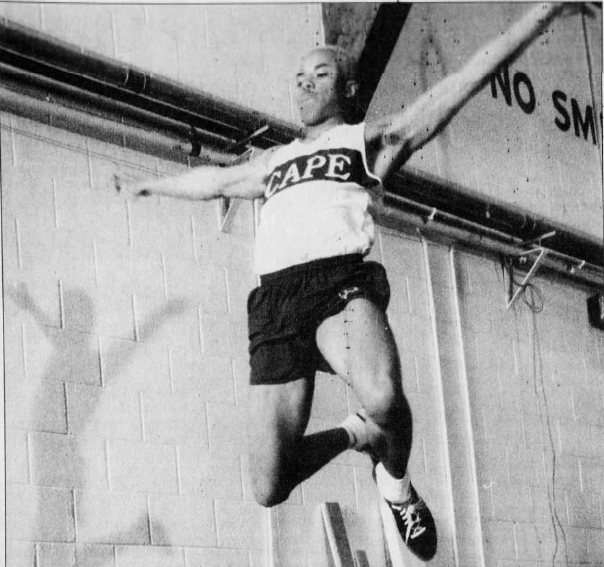 Cape Henlopen's Kai Maull competes in the triple jump at the 1998 indoor track and field state championships.