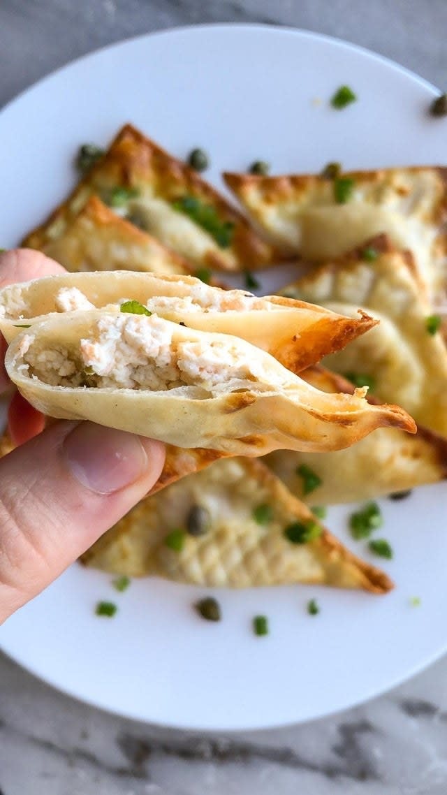 Salmon dip wontons.