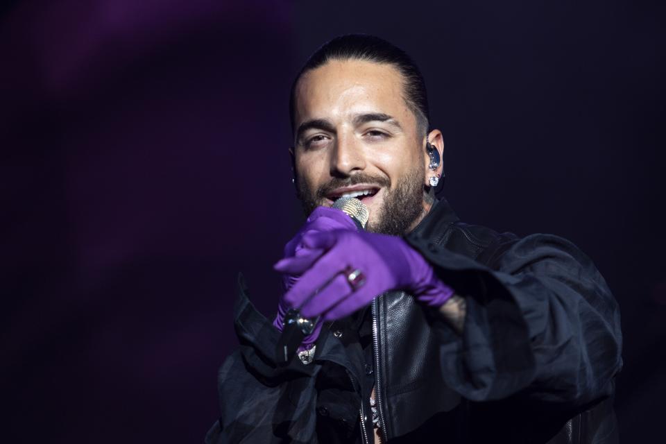 El cantante colombiano Maluma durante su concierto en el Coca-Cola Flow Fest de la Ciudad de México el lunes 27 de noviembre de 2023. (Foto AP/Alejandro Godínez)