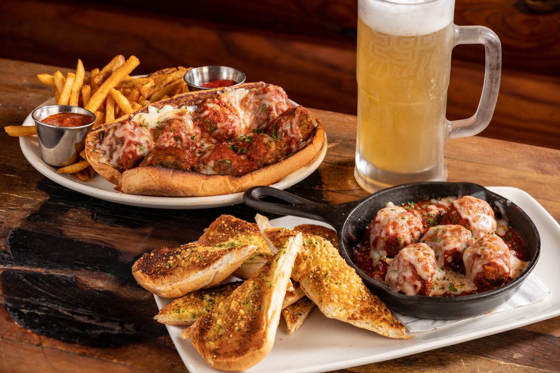 The spicy meatball Parmesan sub, and spicy meatball skillet at Twin Peaks.