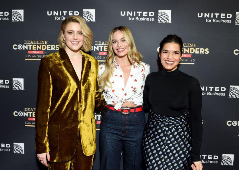 Greta Gerwig, Margot Robbie y America Ferrera en el evento Contenders (Fuente: Deadline)