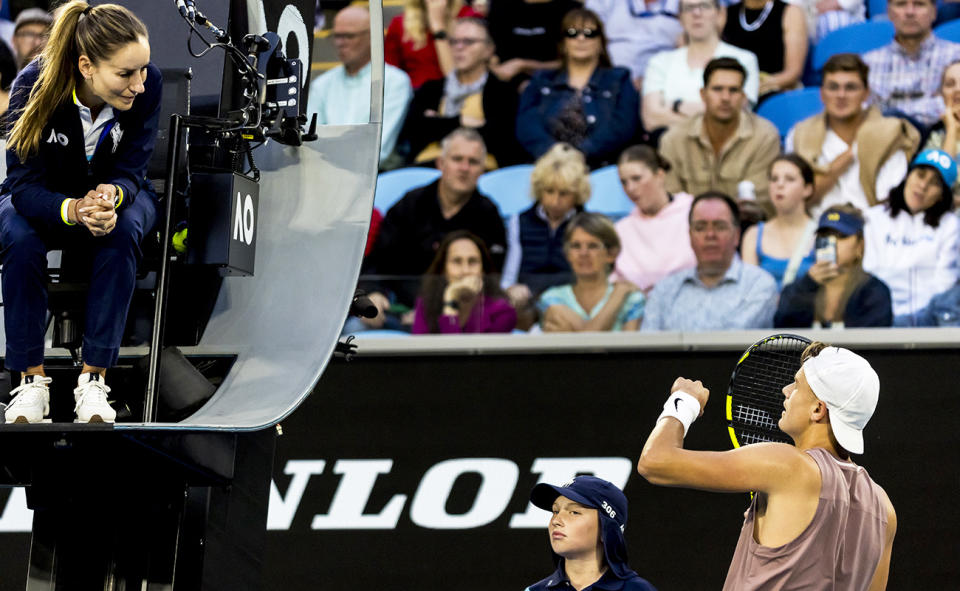 Holger Rune, pictured here during a run-in with a chair umpire at the Australian Open.