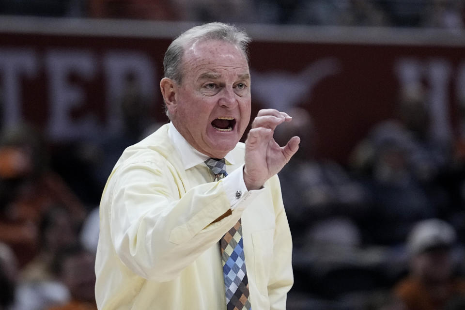 Texas head coach Vic Schaefer calls to his players during the second half of an NCAA college basketball game against Long Beach State in Austin, Texas, Wednesday, Dec. 6, 2023. (AP Photo/Eric Gay)