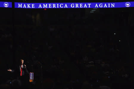 U.S. President-elect Donald Trump speaks during a USA Thank You Tour event in Hershey, Pennsylvania, U.S., December 15, 2016. REUTERS/Lucas Jackson