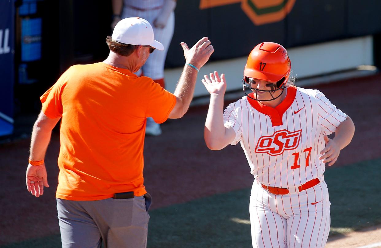 Oklahoma State's Hayley Busby (17) had the highest slugging percentage in a single season in Cowgirl history last year at .794.