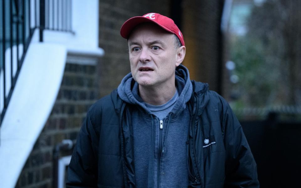 Dominic Cummings, whose blog has been a steady stream of allegations about Downing Street parties, pictured outside his home this morning - Leon Neal/Getty Images