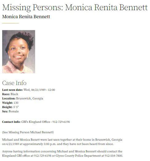 Monica Renita Bennett was last seen in Brunswick on June 21, 1989.