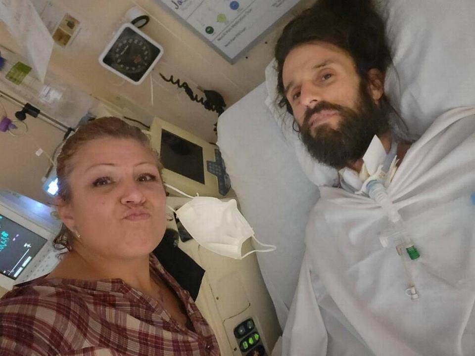 Dorothy Heimbach and her son Anthony Silva in the hospital following Silva’s encounter with Stanislaus County Sheriff’s Office deputies on Oct. 08, 2022.