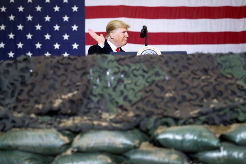 U.S. President Donald Trump makes an unannounced visit to U.S. troops at Bagram Air Base in Afghanistan