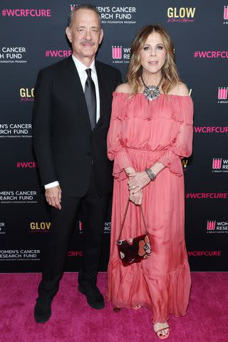 <p>Phillip Faraone/Getty</p> Tom Hanks and Rita Wilson on April 10, 2024 in Beverly Hills, California.