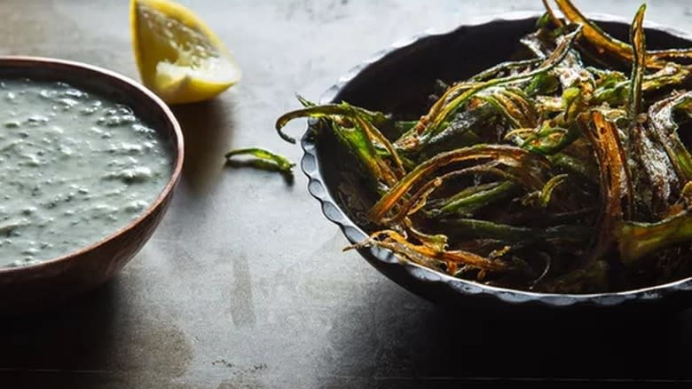 fried okra with cucumber raita