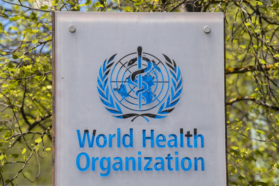 The logo and building of the World Health Organization (WHO) headquarters in Geneva, Switzerland, 15 April 2020. US President Donald Trump announced that he has instructed his administration to halt funding to the WHO. The American president criticizes the World Health Organization for its mismanagement of the Coronavirus pandemic Covid-19. (Martial Trezzini/Keystone via AP)