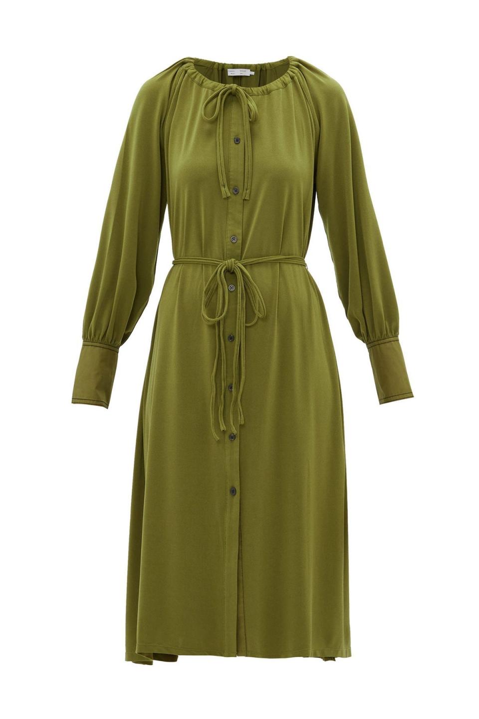 Gathered-Neck Jersey-Crepe Shirt Dress