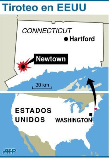 Mapa de localización de fatal tiroteo en una escuela de Connecticut en EEUU (AFP | afp)