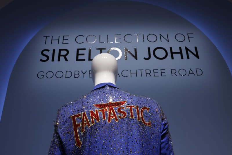 Photographs, art, furniture, fashion and other collectables are on display and to be sold at auction as part of The Collection of Sir Elton John Goodbye Peachtree Road at Christie's in New York City. Photo by John Angelillo/UPI