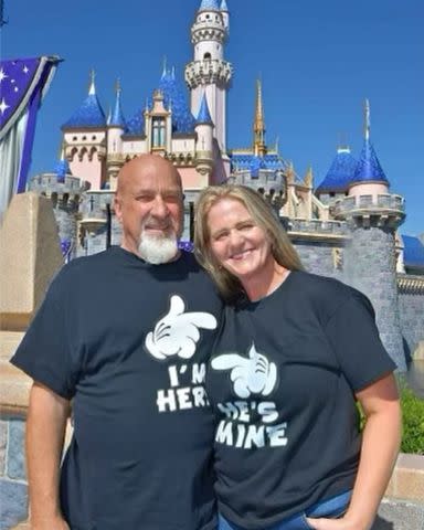 <p>Christine Brown Instagram</p> Christine Brown and David Woolley pose together at Disney World