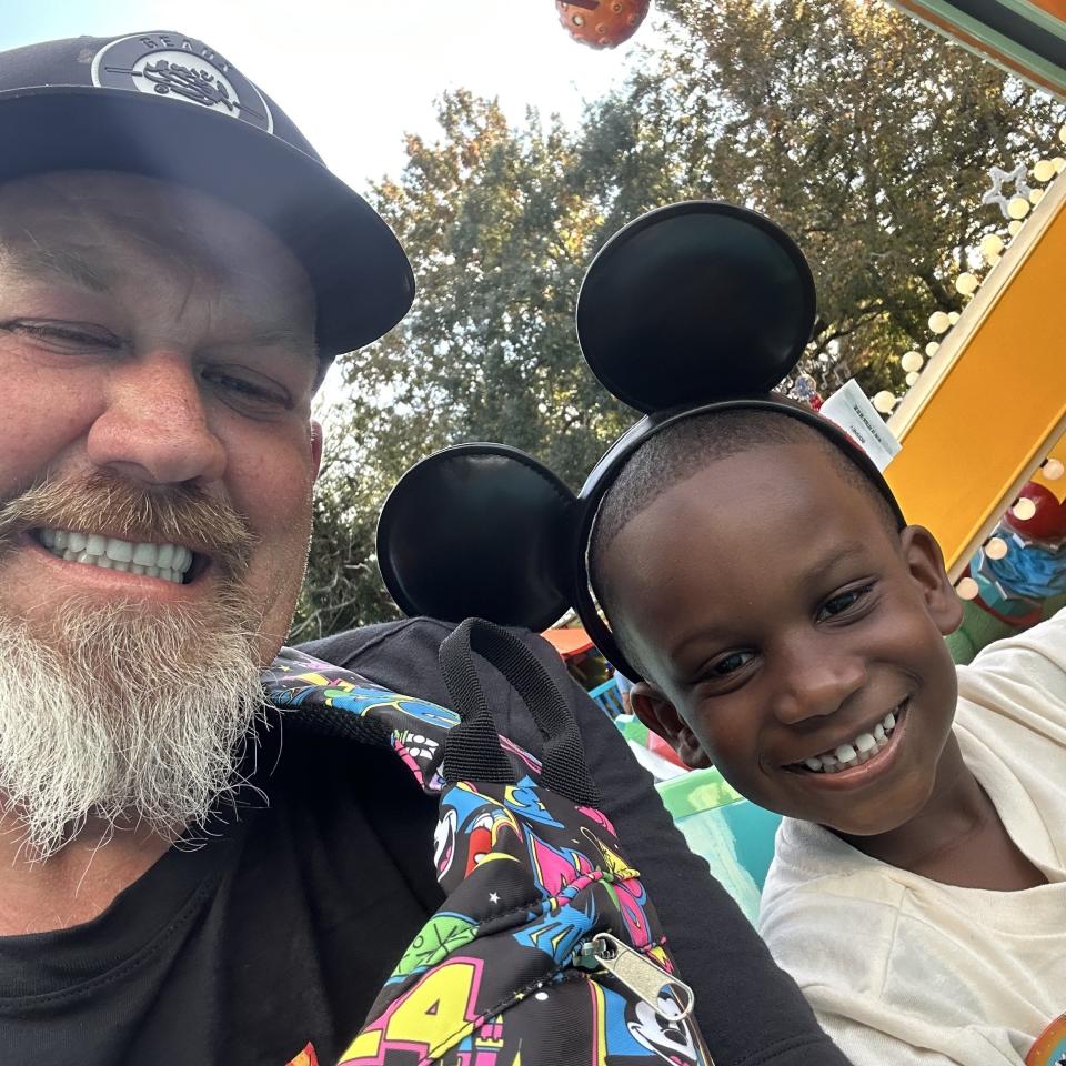 Former Louisiana bus driver Chad Desormeaux and Xavier. The 5-year-old rode Desormeaux's bus and went viral after the bus driver uploaded an adorable TikTok video of the boy running from the bus to his house.