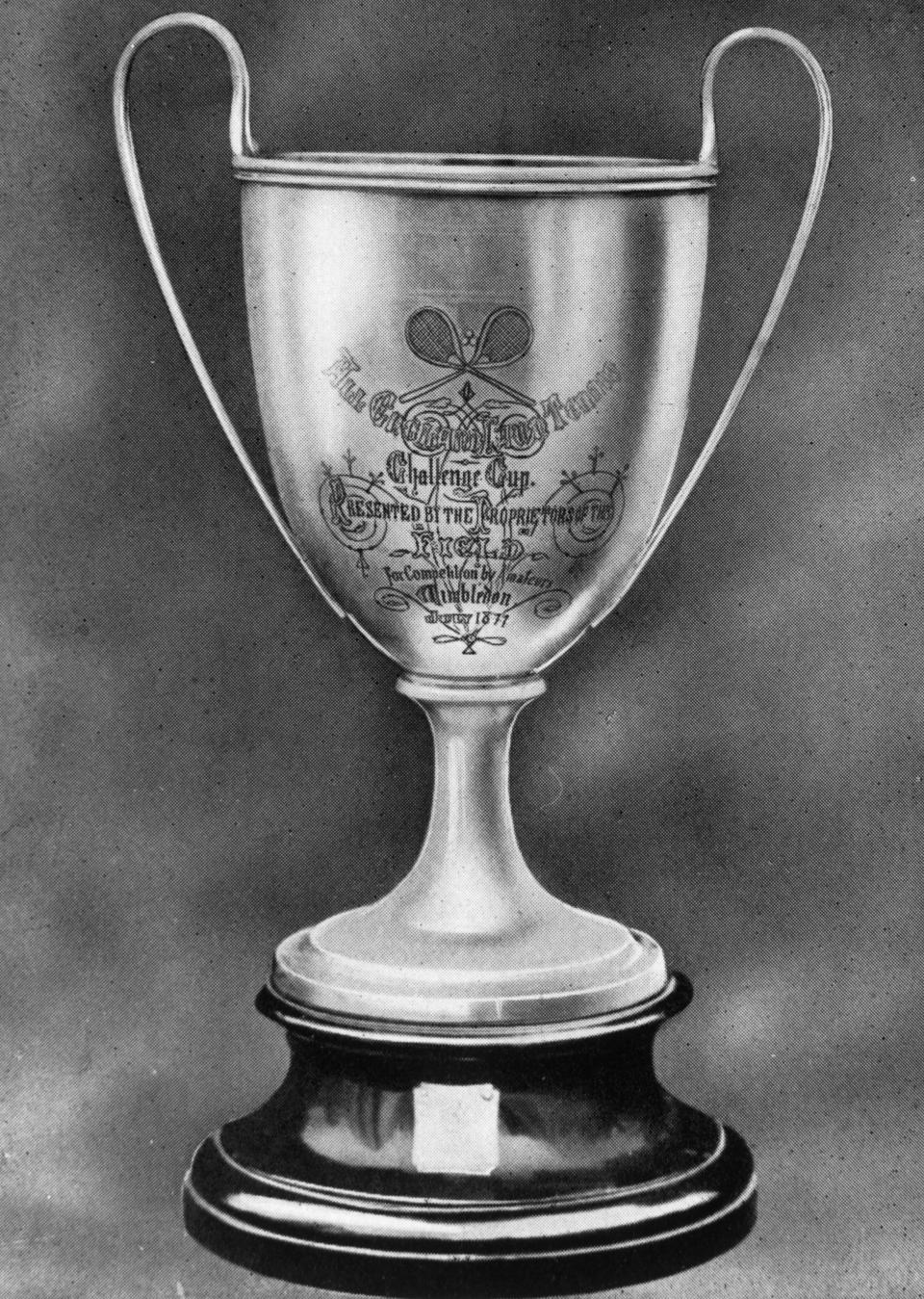 1877:  The original Challenge Trophy trophy presented at Wimbledon.  (Photo by Hulton Archive/Getty Images)