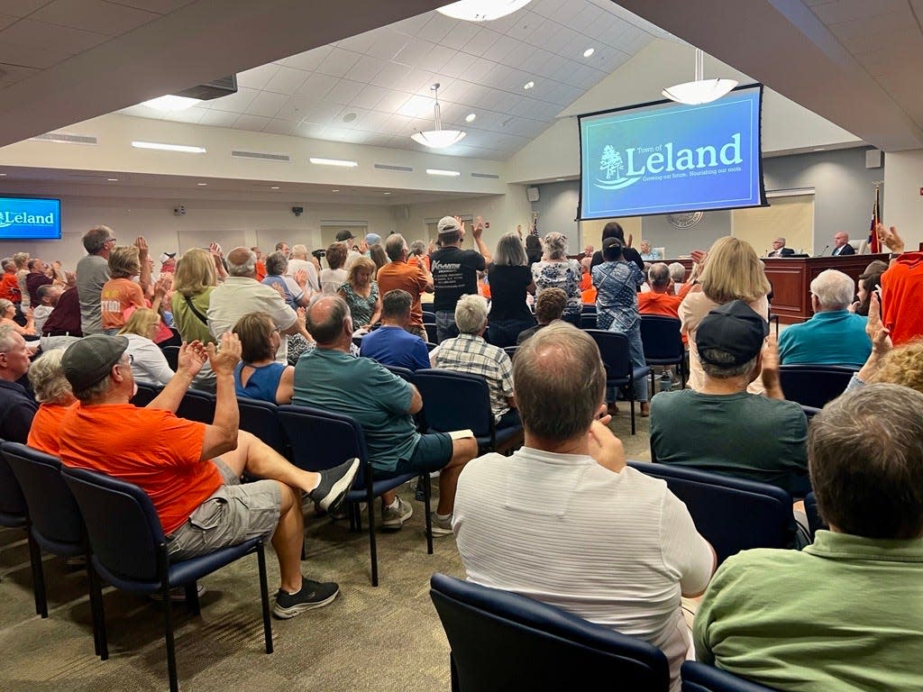 The council chambers at Leland Town Hall was overflowing on April 18, with residents there to voice their concern over the town's newly proposed 2024-25 budget, which includes a 17% increase to the property tax rate.