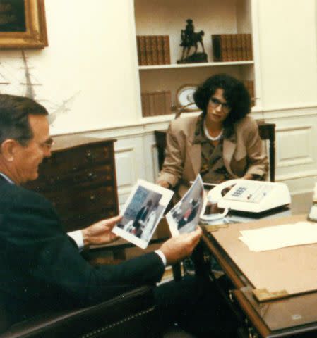 <p>courtesy JONNA MENDEZ</p> “There was no question about it: He was entertained,” says Jonna Mendez (disguised to brief President George H.W. Bush in the early 1990s).